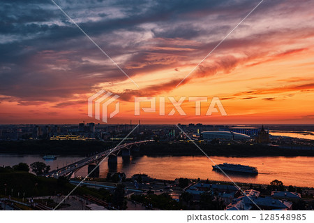 Sunset Over Nizhny Novgorod at Oka-Volga Confluence Sunset Over Nizhny Novgorod at Oka-Volga Confluence 128548985