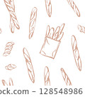 Seamless pattern with hand drawn traditional French baguettes 128548986