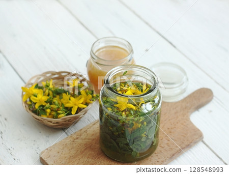 Tincture from Hypericum perforatum commonly known as St John's wort 128548993