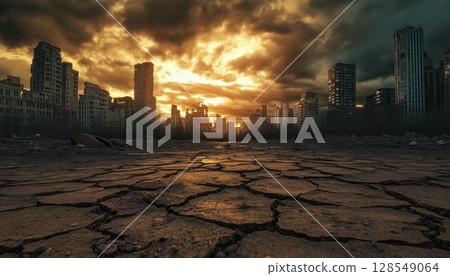 Deserted Urban Area And Scorched Ground 128549064