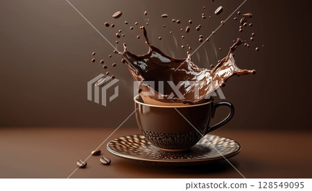 Dynamic Round Splash Of Coffee Or Hot Dark Chocolate 128549095