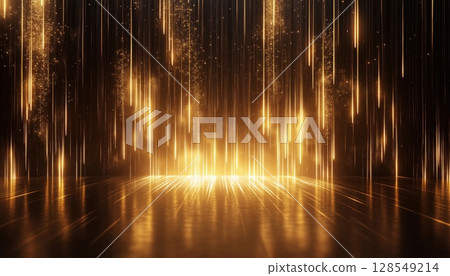 Luxurious Golden Vertical Motion Lighting Effect Shimmering On Dark Brown Backdrop Luxurious Golden Vertical Motion Lighting Effect Shimmering On Dark Brown Backdrop 128549214