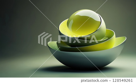 Unique Contemporary Sculptures Featuring A Sleek Metallic Core Ball Concealed In A Vibrant Yellow 128549261