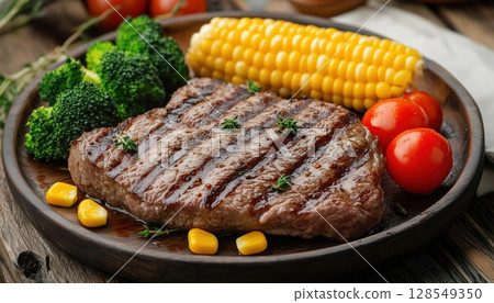 Delicious Air Fryer Sirloin Steak With Corn 128549350
