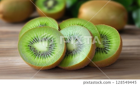 Fresh Sliced Kiwi Fruit For Macro Photography In Horizontal Format 128549445