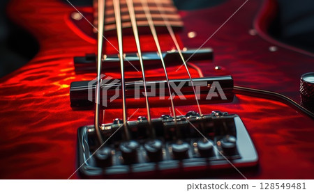 Bass Guitar In Maroon Color 128549481