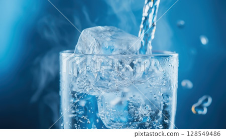 Pouring Strong Alcoholic Beverage Over Ice In A Glass 128549486