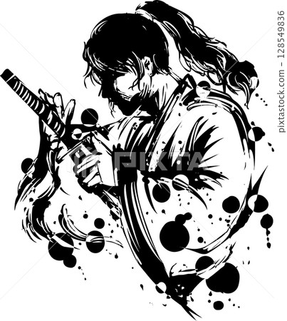 Samurai ink painting illustration 128549836