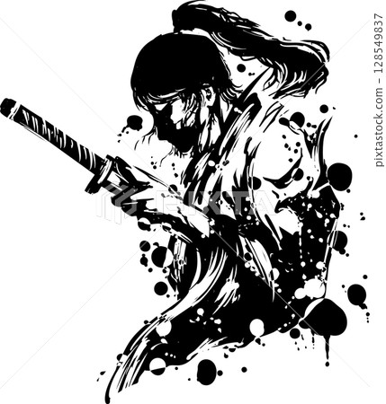 Samurai ink painting illustration 128549837