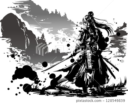 Female Samurai and Mountains 128549839