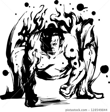 Sumo wrestler ink painting illustration Sumo wrestler ink painting illustration 128549844
