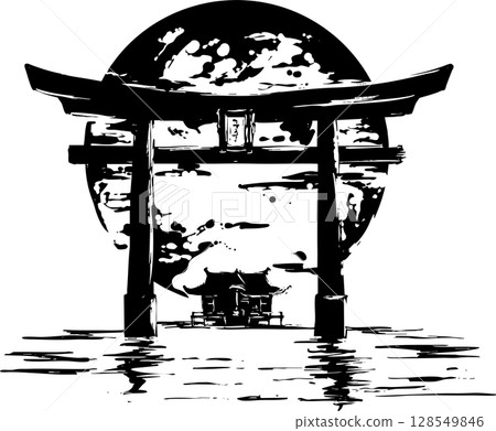 Torii gate, temple grounds and the moon 128549846