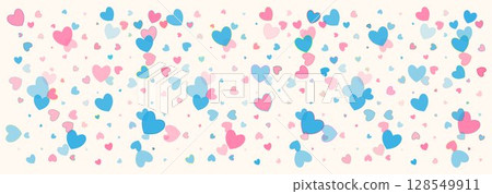 Festive background with abstract pink and blue hearts on a white background. Seamless pattern. Festive background with abstract pink and blue hearts on a white background. Seamless pattern. 128549911