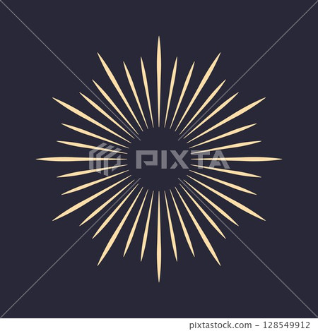 An icon with sun rays on a dark background. A solar burst, an element of a shining star. An icon with sun rays on a dark background. A solar burst, an element of a shining star. 128549912