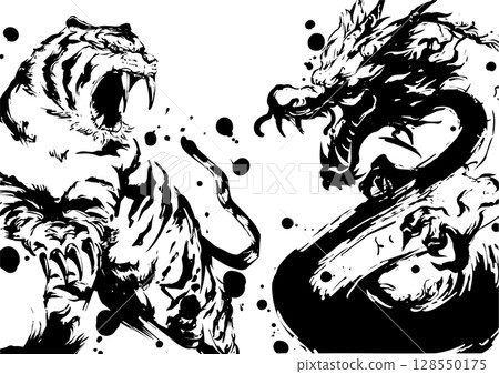 龍與虎墨畫插圖 龍與虎墨畫插圖 128550175