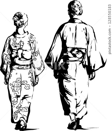 The back of men and women of yukata The back of men and women of yukata 128550183