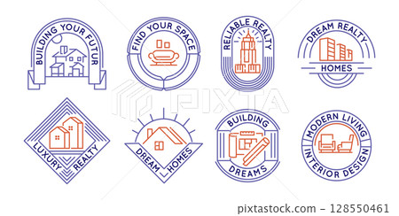 Real Estate and Interior Design logos Set 128550461