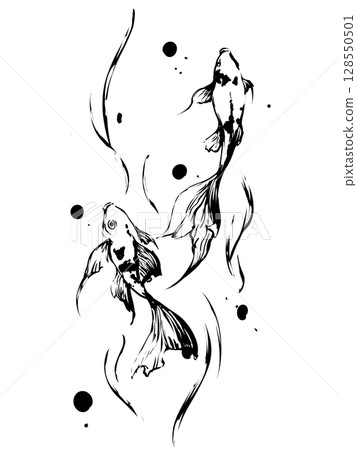 Sumi-e illustration of two goldfish Sumi-e illustration of two goldfish 128550501