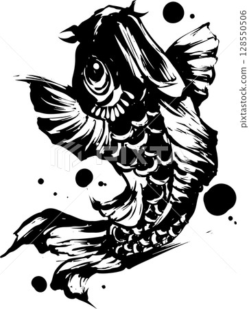 錦鯉水墨畫插圖 錦鯉水墨畫插圖 128550506