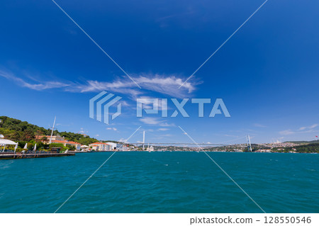Bosphorus Bridge , seen from the Bosphorus, Istanbul, Turkey 128550546