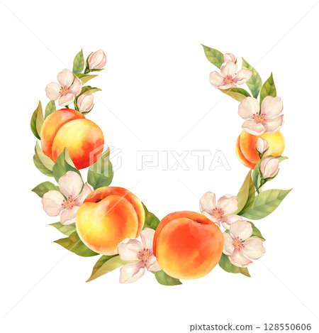 Peach Blossom Wreath Illustration 128550606