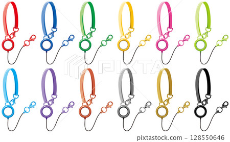 Vector illustration set of reel holders with colorful band straps / reels extended 128550646