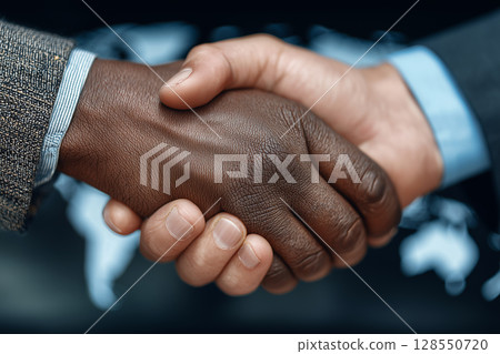 Business handshake symbolizing global collaboration and partnership 128550720