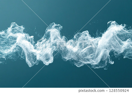 Abstract horizontal wave of white smoke on blue background. Generated by artificial intelligence 128550924