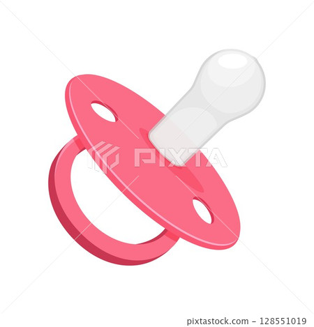 Pacifier baby dummy care nipple for newborn child , pink nipples dummies for girl, isolated on white background, flat design 128551019