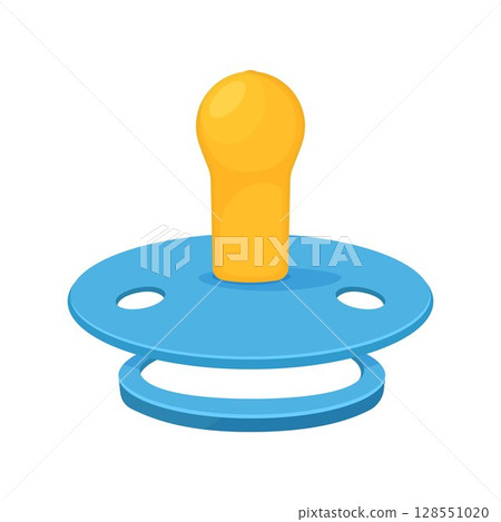 Pacifier baby dummy care nipple for newborn child , blue nipples dummies for boy, isolated on white background, flat design 128551020