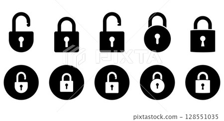 Lock icons set, security symbols, open and closed padlock, vector illustration. Flat design Lock icons set, security symbols, open and closed padlock, vector illustration. Flat design 128551035
