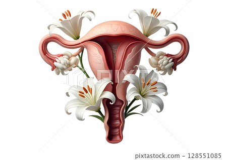 3d female reproductive system with floral decoration, anatomical art meets botanical illustration 128551085