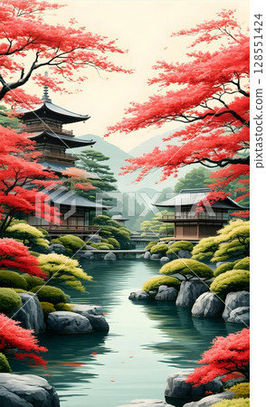 japanese temple in autumn 128551424