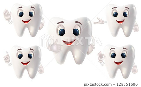 Expressive 3D characters - teeth created for engaging and effective dental education, teeth with different hand gestures 128551690