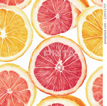 Colorful Citrus Fruit Slices Arranged in an Artistic Pattern on a Light Background 128551737