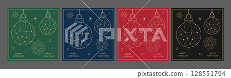 Christmas and New Year. Greeting template with Christmas balls for postcards, banners and leaflets. A set of color options Christmas and New Year. Greeting template with Christmas balls for postcards, banners and leaflets. A set of color options 128551794