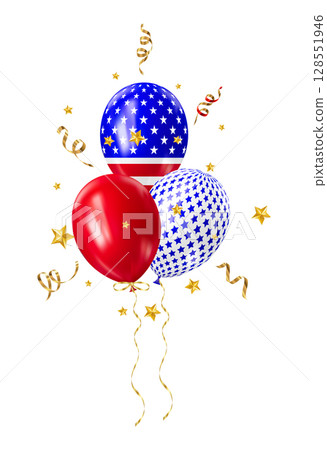 Realistic 3D balloons in USA colors and flags 128551946