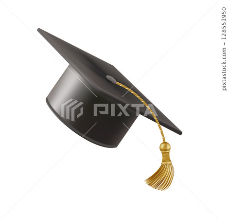 Graduates celebration. Flying 3D black graduate hat Graduates celebration. Flying 3D black graduate hat 128551950