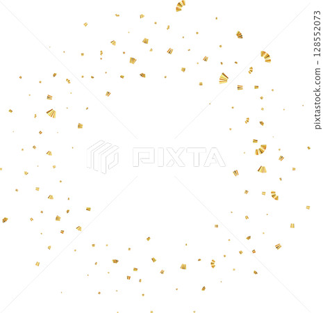 Confetti explosion. Golden serpentine ribbons frame design 128552073