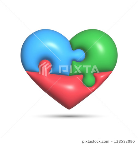 3d puzzle of the heart. The heart consists of three puzzle elements in red, blue and green. Volumetric design for websites, applications and creative design 3d puzzle of the heart. The heart consists of three puzzle elements in red, blue and green. Volumetric design for websites, applications and creative design 128552090