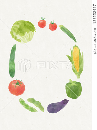 具有再生紙背景的垂直水彩夏季蔬菜框架 128552437