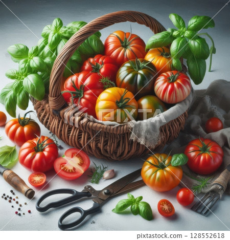 Fresh produce styled for organic gardening lifestyle and cooking concepts. 128552618