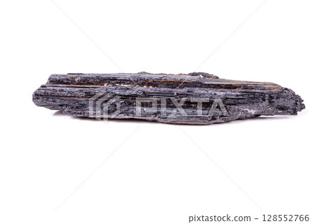 macro mineral stone sherle, schorl, black tourmaline on white background macro mineral stone sherle, schorl, black tourmaline on white background 128552766