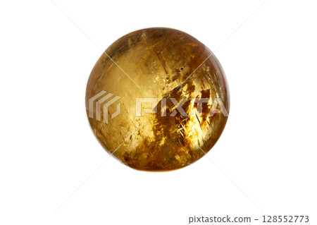 Macro mineral stone Calcite orb on a white background Macro mineral stone Calcite orb on a white background 128552773