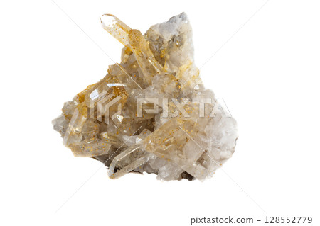 Macro Mineral Stone Crystals Citrine on a white background Macro Mineral Stone Crystals Citrine on a white background 128552779