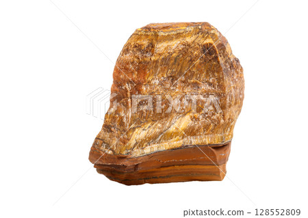 Macro mineral stone Tiger's eye in the breed on a white background Macro mineral stone Tiger's eye in the breed on a white background 128552809