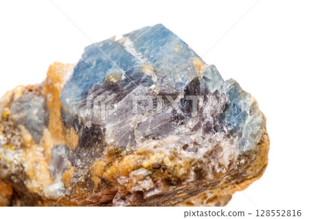 Macro mineral stone Corundum in rock a white background Macro mineral stone Corundum in rock a white background 128552816