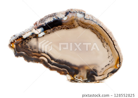 Macro mineral stone Yellow, brown Agate breed a white background 128552825