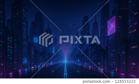 未來城市夜景與摩天大樓 | SF概念藝術 128553122