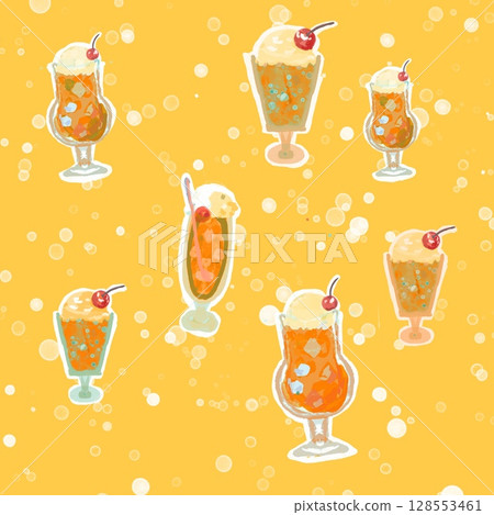 Orange cream soda seamless pattern (watercolor style, bubbles background) Orange cream soda seamless pattern (watercolor style, bubbles background) 128553461